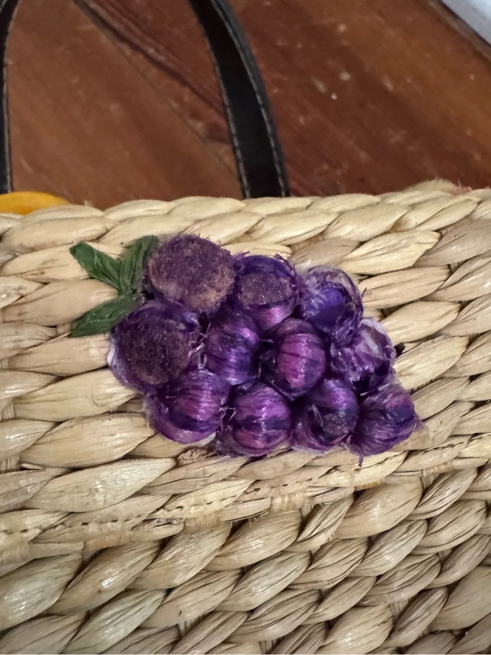 Rafe New York Vintage Straw Braided Basket Bag w/ Embroidered Fruit Square